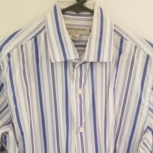 Banana Republic Blue and Whit Dress Shirt M